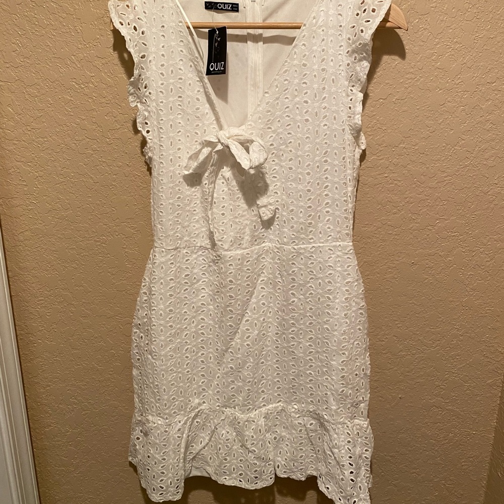 Quiz White Eyelet dress with tie New